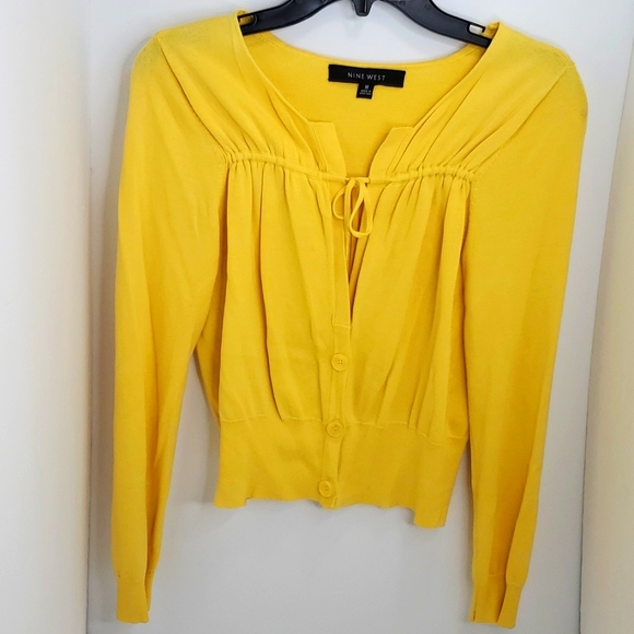 Nine West Women Cardigan, Size Medium, Yellow - Picture 3 of 9